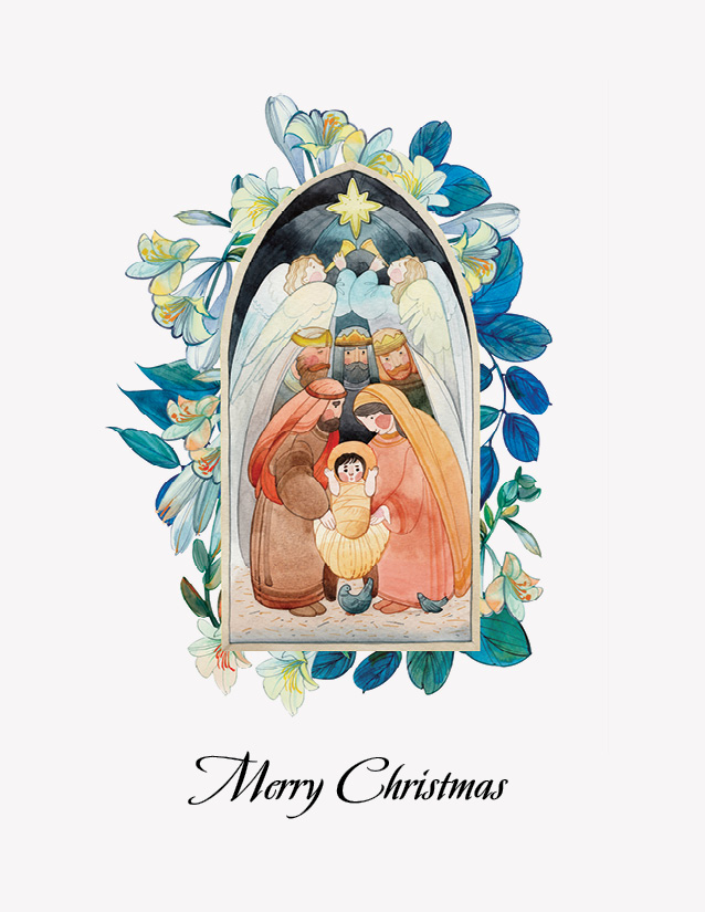 Watercolour Nativity card front